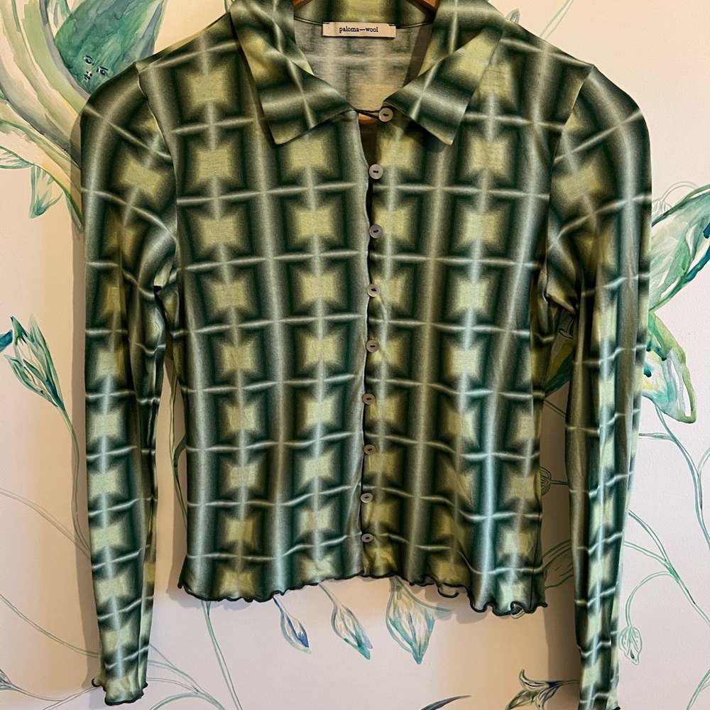 Paloma Wool Green Star Pattern Button-Down Shirt